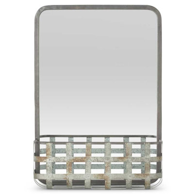 Galvanized Rectangular Mirror w/Woven Metal Basket