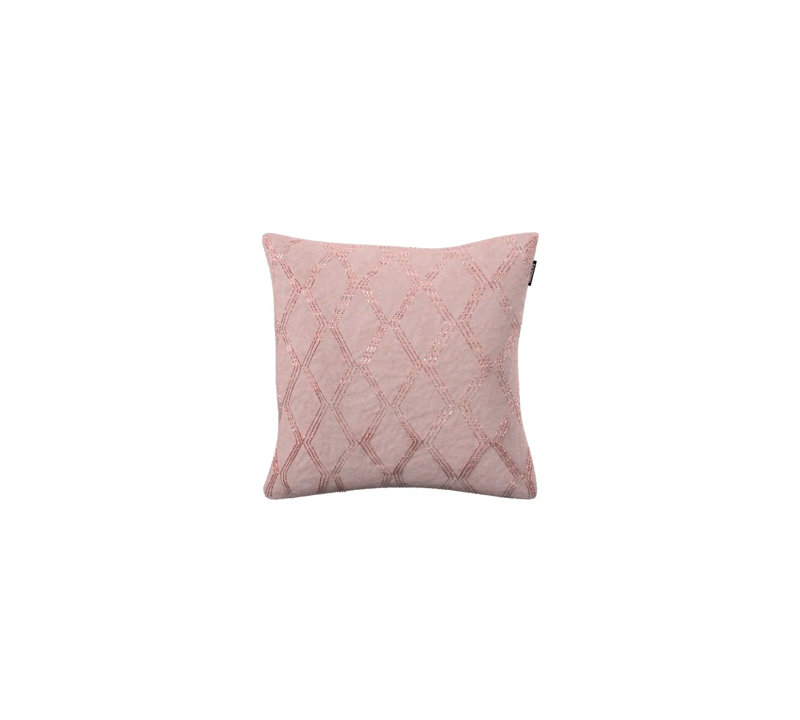 Blush Pink Embroidered Velvet Square Throw Pillow