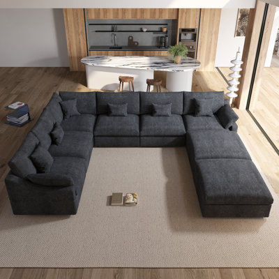 8-piece U-Shaped Modular Sectional Plush Sofa With 2 Movable Ottoman