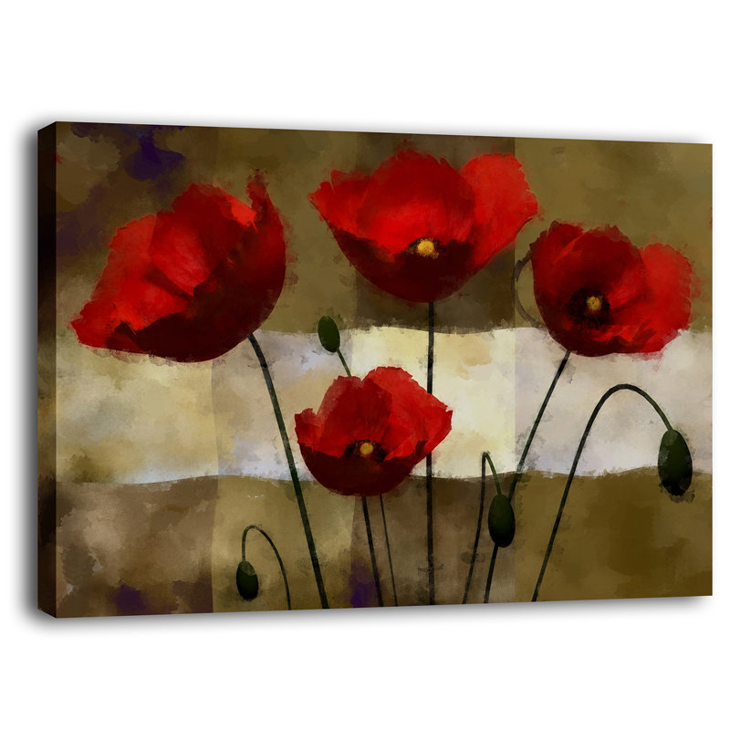 « brown & red fleur contemporaine moderne », reproduction d’impression sur toile, H 30 po x l 45 po x P 1,5 po