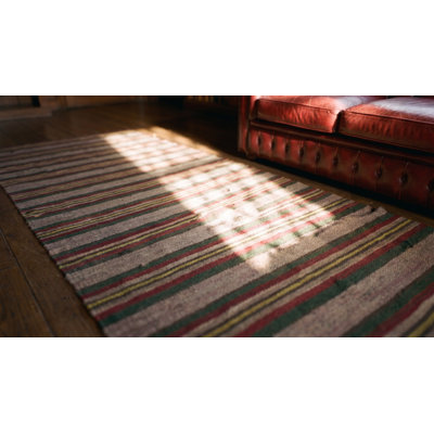 Antique Striped Pattern American Flat Weave Hallway Runner Rag Rug