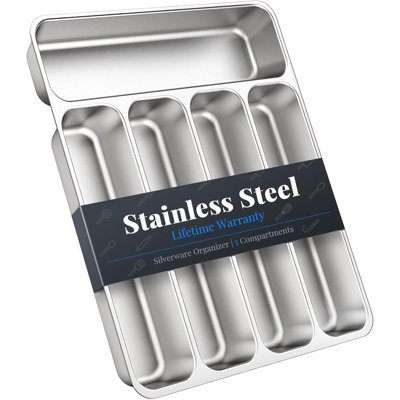 5-Compartment Food-Grade Stainless Steel Dishwasher Safe Silverware Drawer Organizer