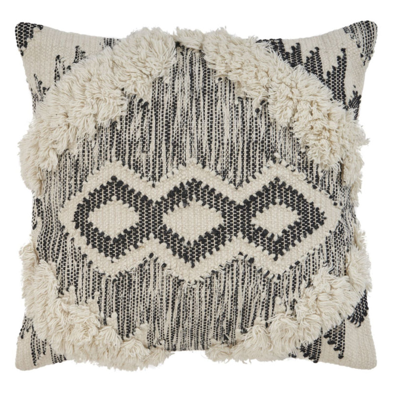 Oreiller à fermeture à glissière en mélange de coton noir et ivoire 20 po x 20 po