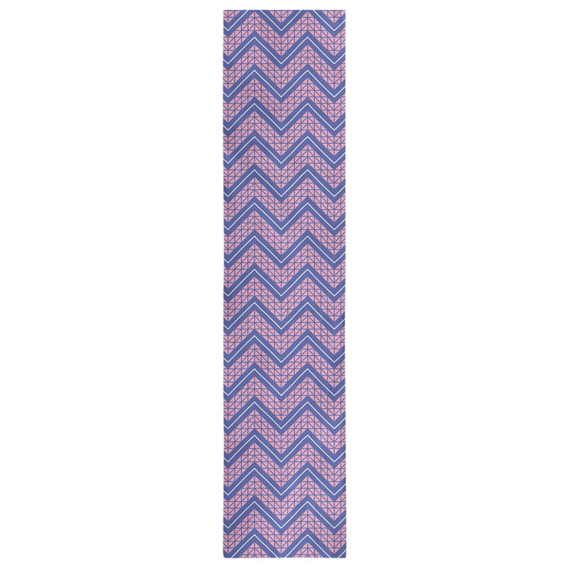 Stephenie Classic Hand Drawn Chevron Table Runner, 16" x 90", Navy Blue/White/Pink