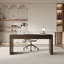 Bureau rectangulaire brun clair + bois manufacturé + cuir avec 3 tiroirs-109803543