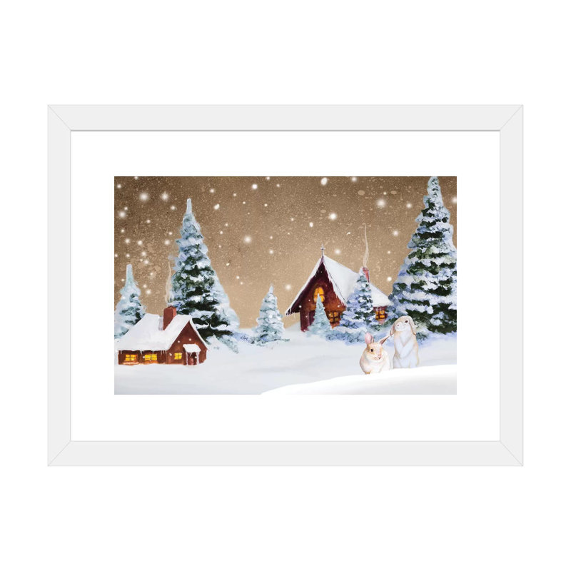 « Christmas village » par Janice Gaynor-impression, H 24 po x l 32 po x P 1 po, Papier encadré blanc, Blanc