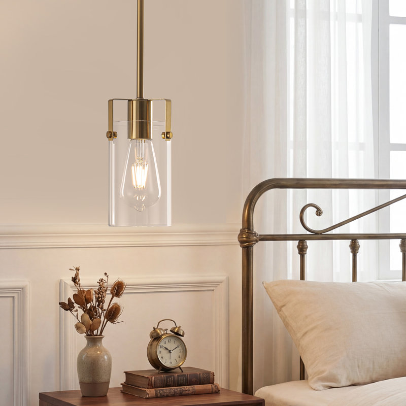 1-Light Modern Dimmable Cylinder Pendant Light, Gold