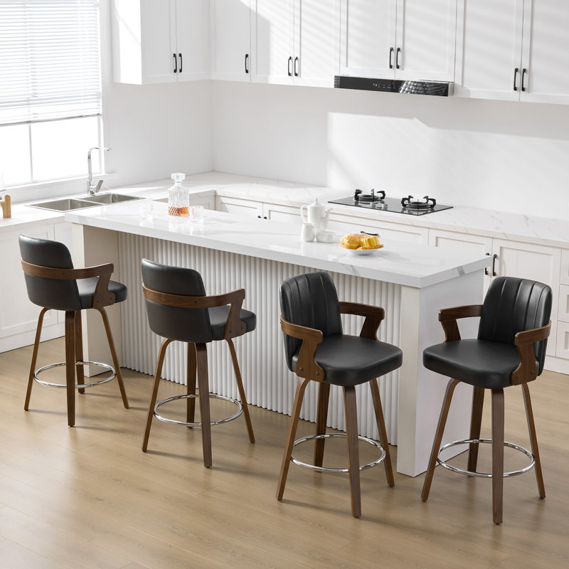 Tabouret de bar et de comptoir pivotant 29,5 po avec accoudoirs, Noir, Tabouret de bar (siège d'une hauteur de 29 po)