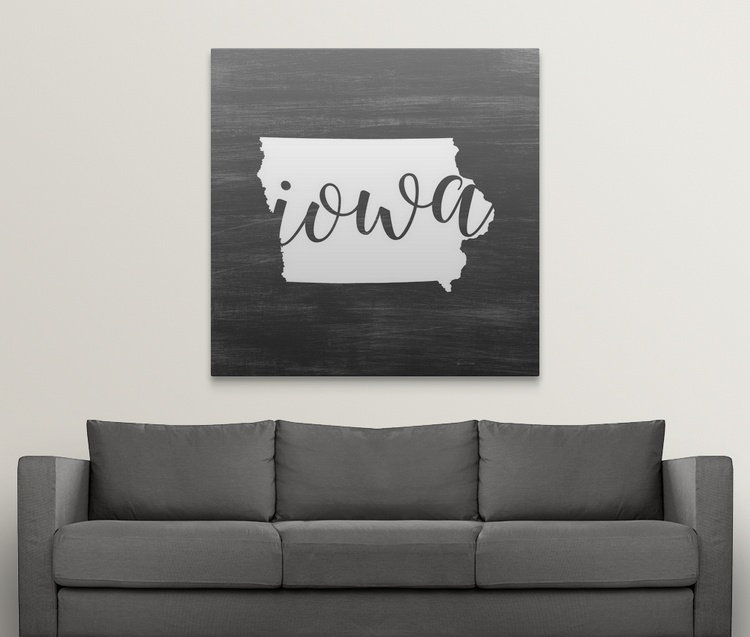 « home state typography iowa », impression sur cercle intérieur, H 35 po x l 35 po x P 1,5 po, Toile