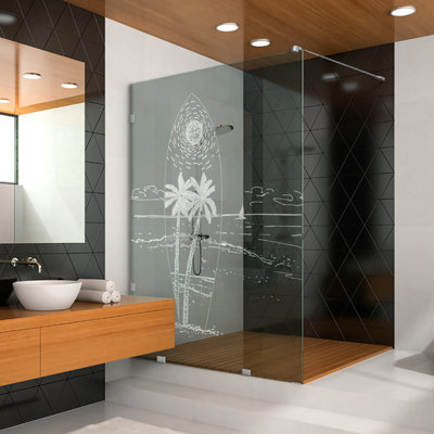 27-1/2 In W x 75 In H High-Clarity Tempered Glass Shower Panel with Laser Design