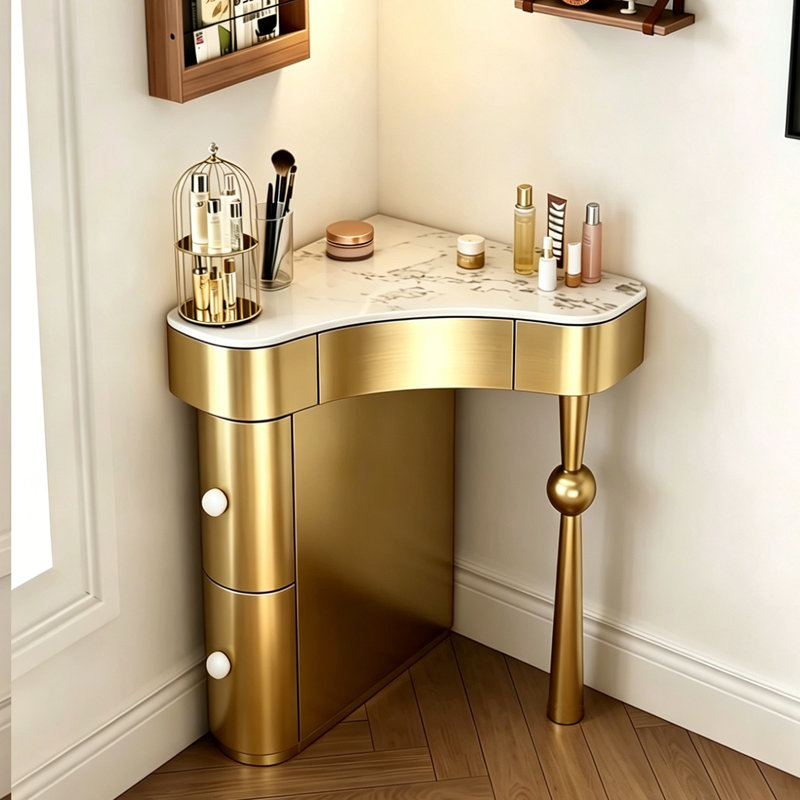 Petit meuble-lavabo de coin noir de luxe avec plateau en pierre frittée, Noir, noir, noir, noir