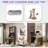 Mid-century Multi-use Extenable Cabinet Desk With Storage Peg Board, Storage Cabinet With Sliding Glass Doors, Led Light, Free Cat Cushion And Cat Toy