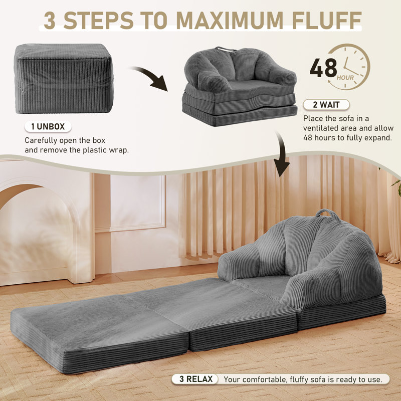 Fauteuil demi-tonneau rembourré d'appoint convertible, Velours côtelé gris
