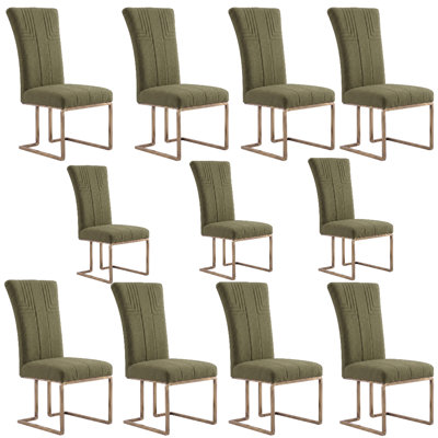 Ensemble de 10 chaises de salle à manger rembourrées en velours vert olive