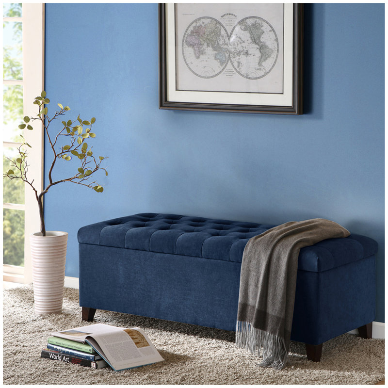 Tufted Top Soft Close Storage Bench, Navy