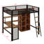 Lit mezzanine avec bureau et garde-robe de rangement, échelle encastrée et garde-corps sur toute la longueur