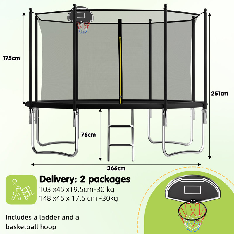 SENCHO GINSYTALIOR Round Backyard Trampoline with Safety Enclosure, Black
