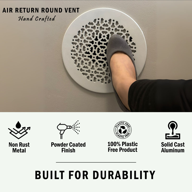 Grille ronde en fonte d'aluminium de 2 po Achtek (3 1/2 po au total) thermolaquée, Blanc thermolaqué