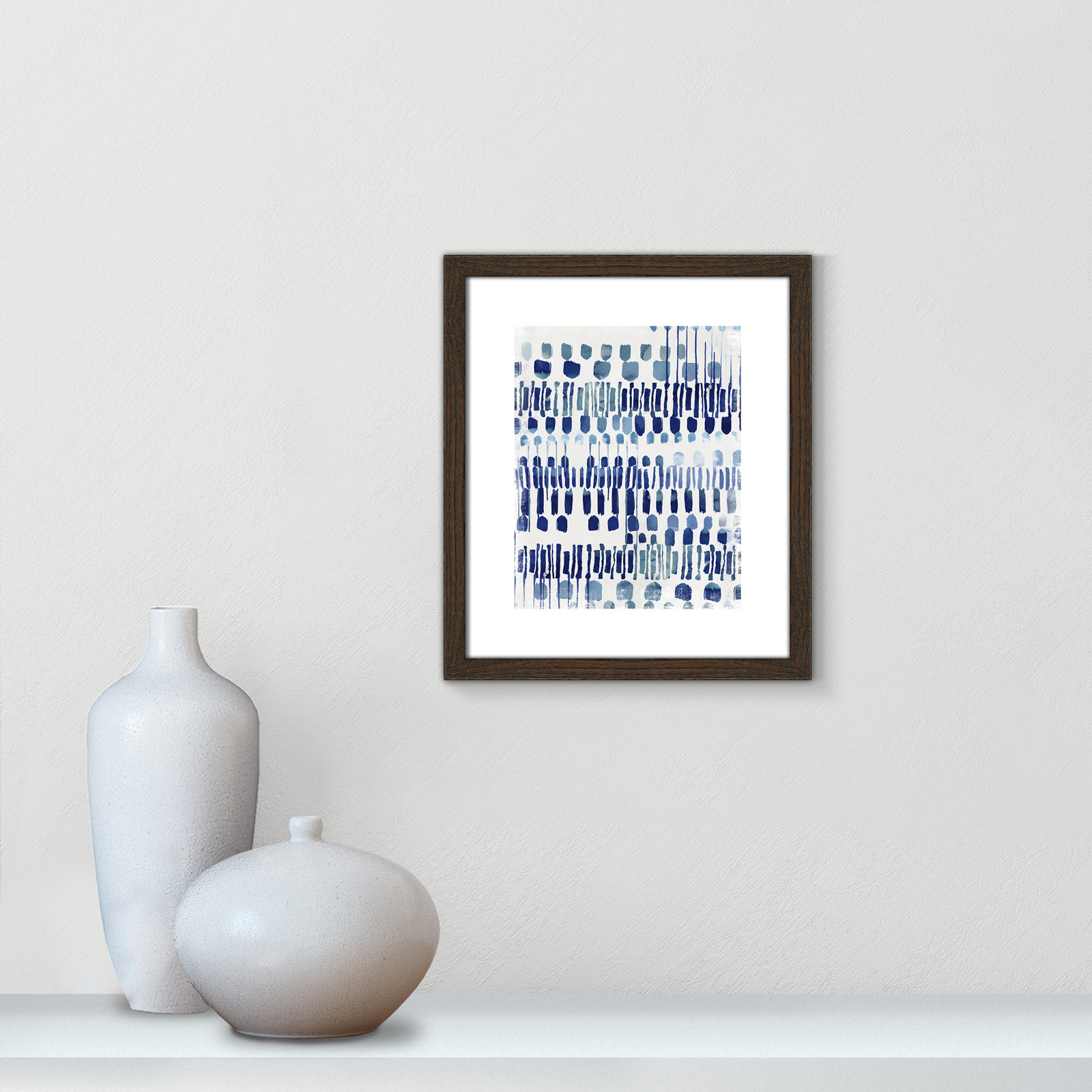 Fynn "Continuously I" Painting by Eva Watts, 15" H x 13" W x 0.75" D, Walnut Wood Grain Framed Paper, White