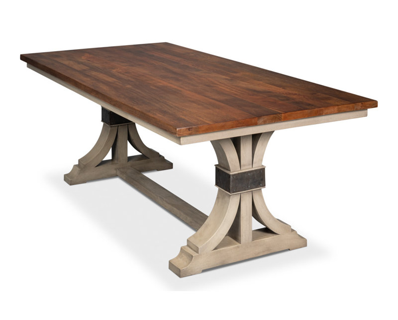 Brown Mango Wood Trestle Base Dining Table