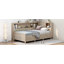 Lit de jour en bois avec tablettes de rangement et 3 tiroirs, lait blanc antique-1160411793
