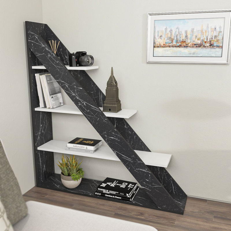 Modern Marble & White Bookshelf, 47.2 x 51.9 x 9.8 inches | 100% Melamine Coated Particle Board, Thickness: 0.7 inches | Stylish & Functional Storage Solution for Home or Office, Elegant Design