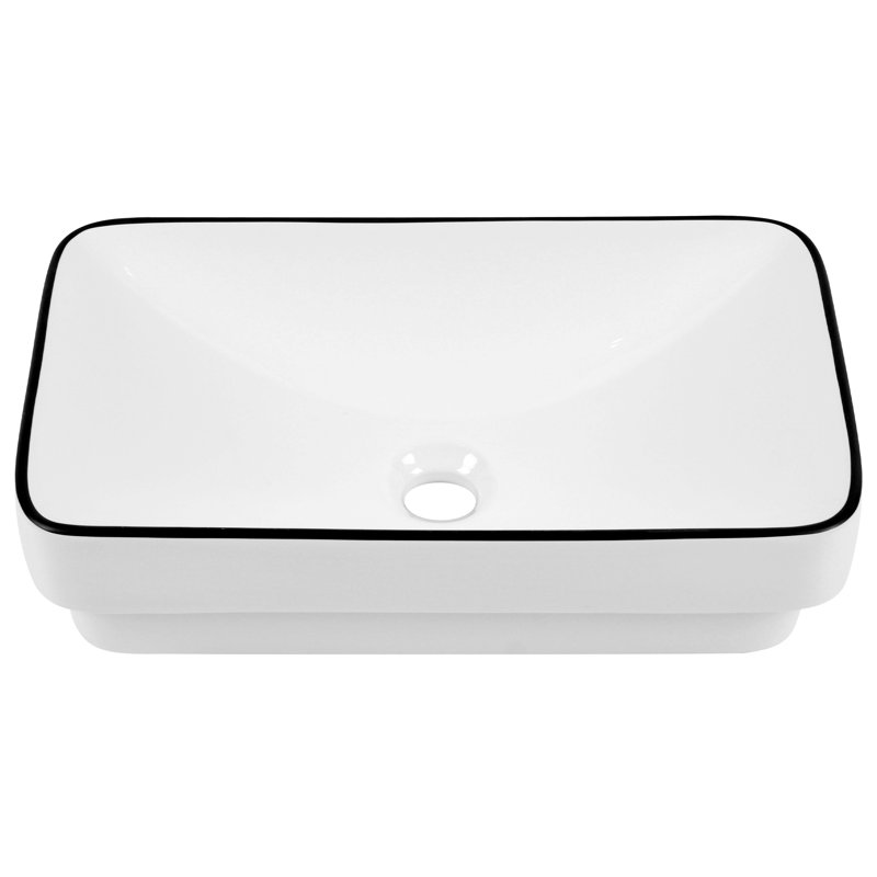 DeerValley Ally 19'' x 12'' Drop-In Bathroom Sink Semi-Recessed Vessel Sink Rectangular Above Counter Basin, White/Black