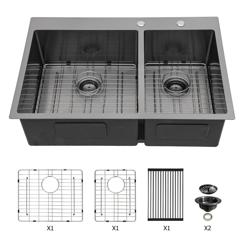 Drop-in Double Bowl Stainless Steel Kitchen Sink, 16-Gauge