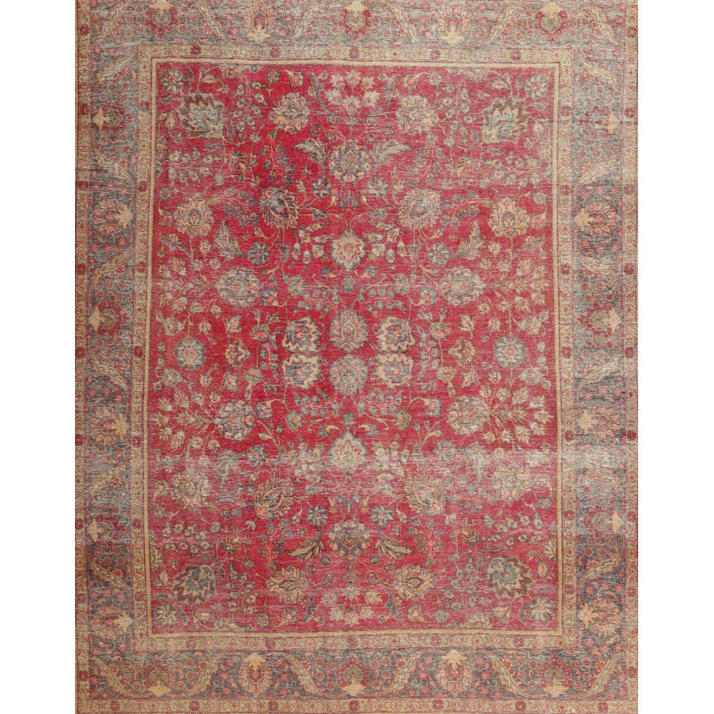 Tapis beige / rouge en laine Jacklyn, Rectangle 8 pi x 10 pi