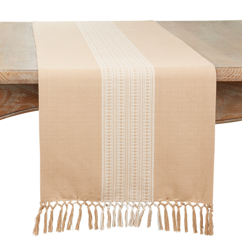 Floral 100% Cotton Table Runner, Natural
