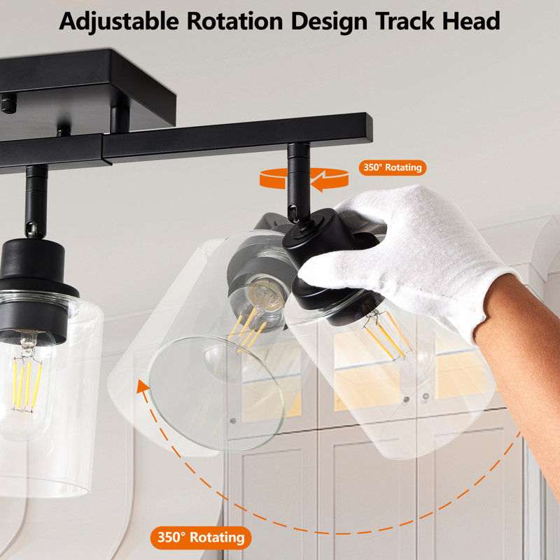 Plafonnier semi-encastré moderne à 3 lumières avec abat-jour en verre transparent et têtes rotatives, idéal pour la cuisine, la chambre à coucher, la rouille de couloir, la compatibilité avec les ampoules E26, les têtes de verre à commande tactile,