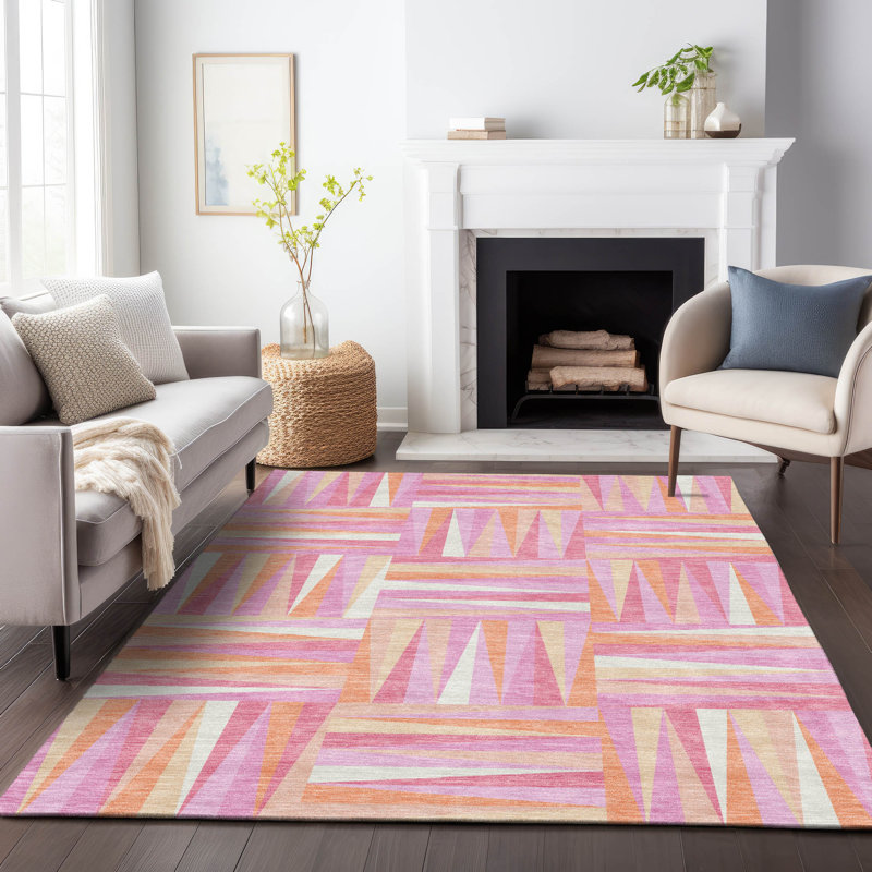 Azura Pink Washable Indoor-Outdoor Rug - , 5' x 7'6"