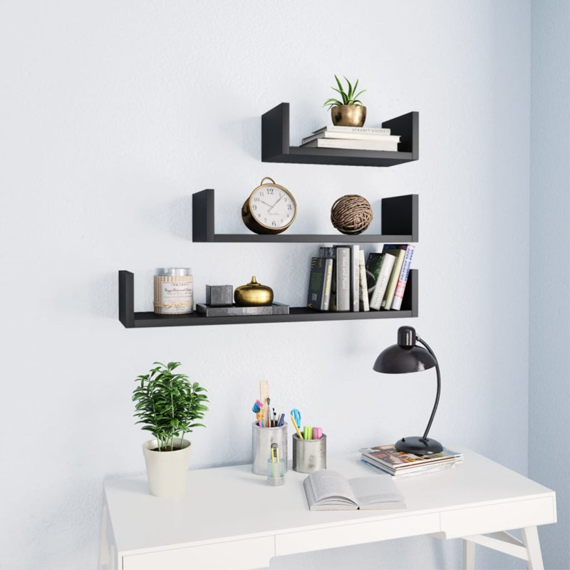 Wall Shelves Floating Display Shelves Wall Mounted for Book DVD, Black