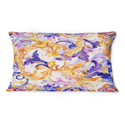 Coussin lombaire mauve à imprimé floral mauve et doré