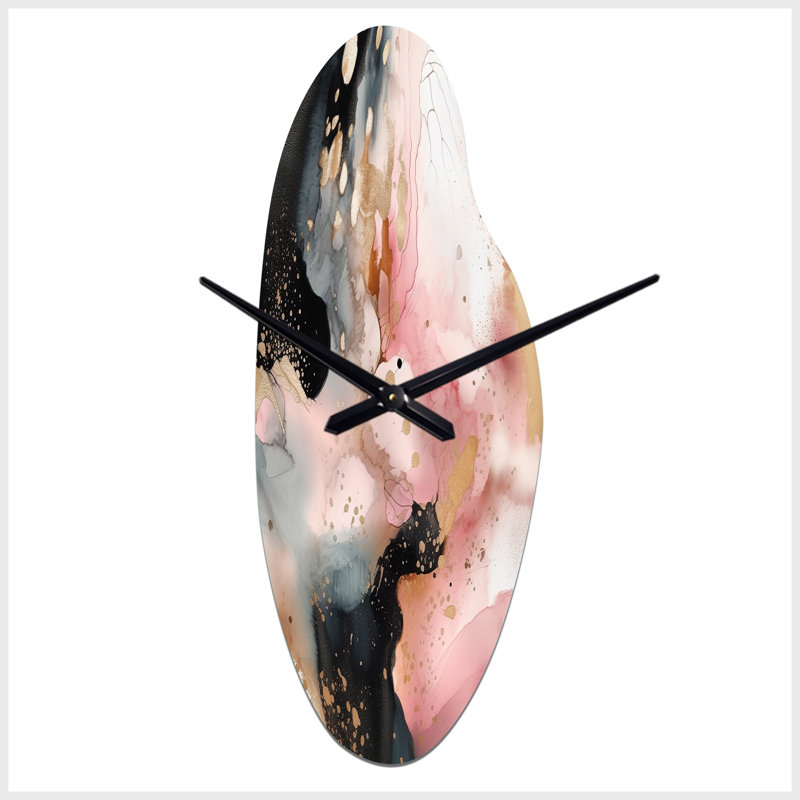 Or rose rose texture II - horloge murale incurvée en métal, horloge murale moderne asymétrique, Médium