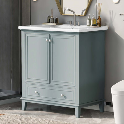 Ensemble de meuble-lavabo 30 po avec lavabo, armoire de salle de bain multifonctionnelle avec portes et tiroir, cadre solide