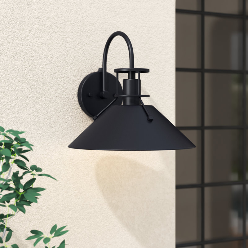Guava 11 in. H 1-Light Matte Black and White Dusk to Dawn Sensor Farmhouse Outdoor Wall Sconce, Durable Steel Metal Shade, Dark Sky Compliant for Exterior Porch Patio Front Door or Garage