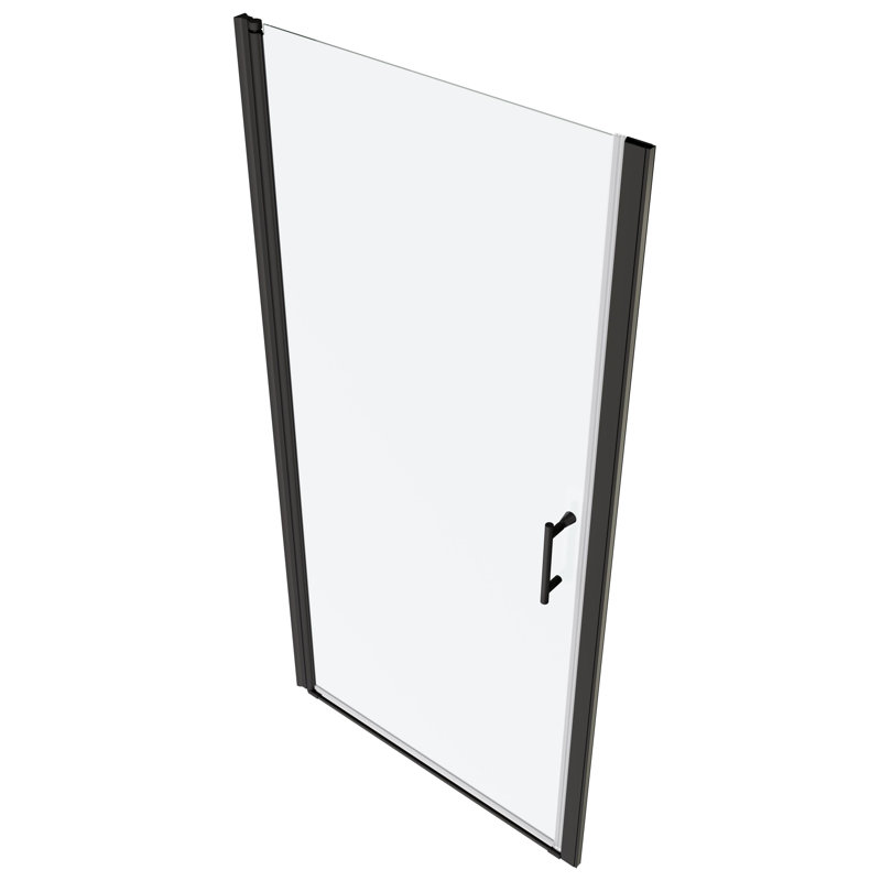 Stainless Steel Handle Pivot Shower Door - 1/4" Tempered Glass Black Big Adjustment With For Bathroom, Black 