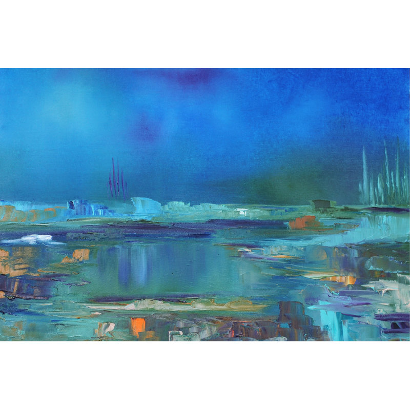Morwenna Abstract Turquoise Lake - Wrapped Canvas Painting, 20cm H x 30cm W x 3.8cm D