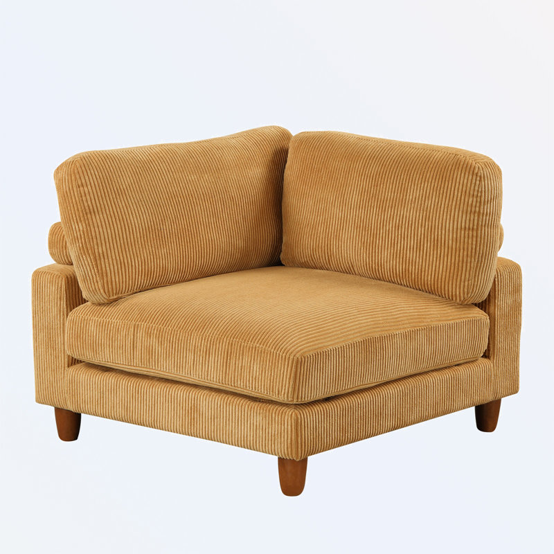 Canapé modulaire en L avec repose-pieds Rozana, Mélange de polyester jaune