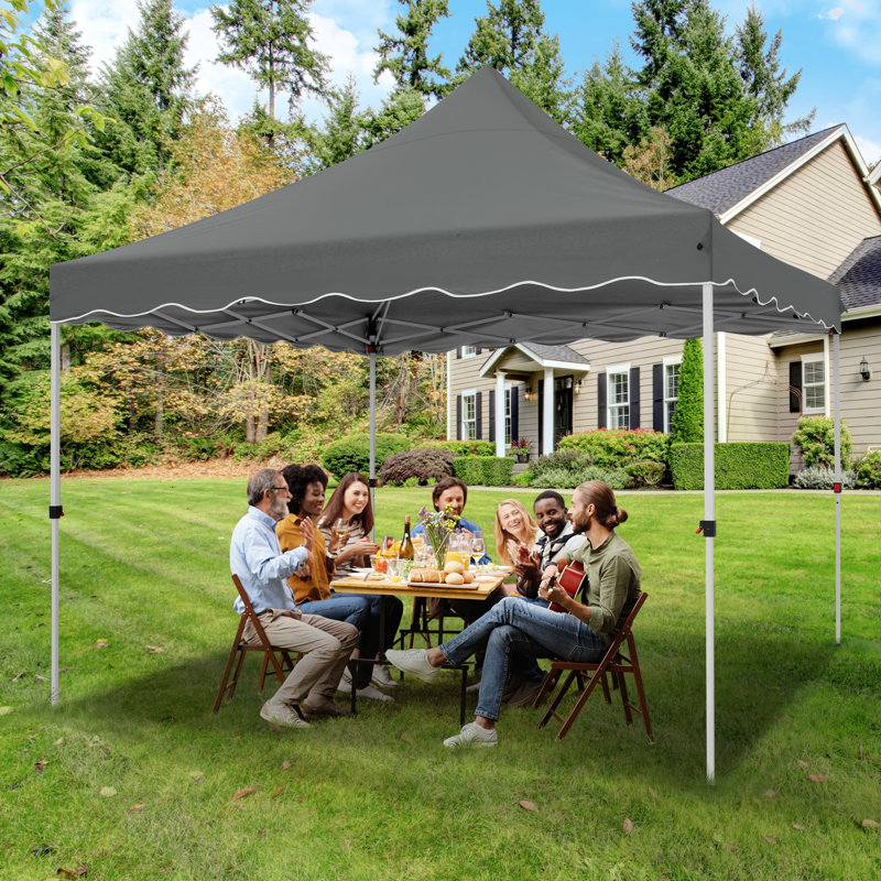 10'x10' Pop Up Canopy Wavy edge tent with One Person Set Up Center Lock and Storage bag, Gray