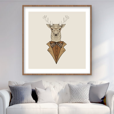 Cerf avec manteau brun | Reproduction encadrée beige pour la faune