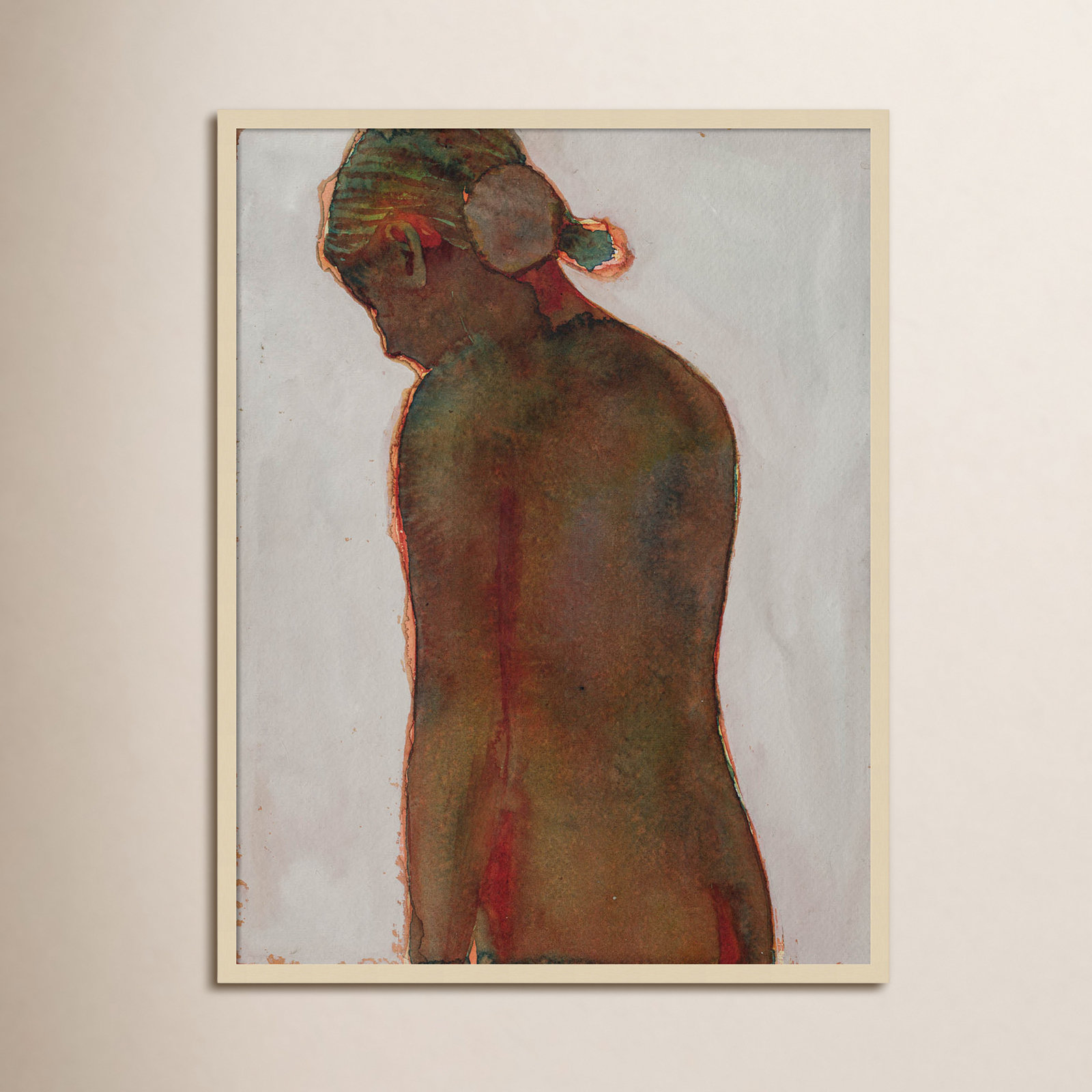 Figure by Dean Graham, 41" H x 32" W, Brown Framed