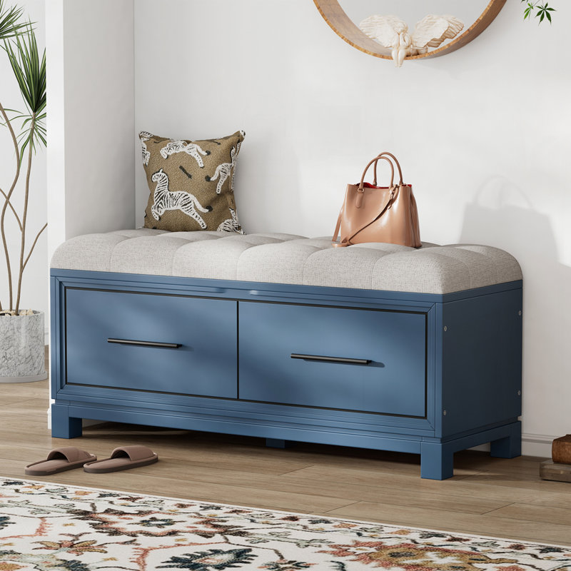 Banc à chaussures avec coussin amovible, banc de rangement pour hall d'entrée, Marine