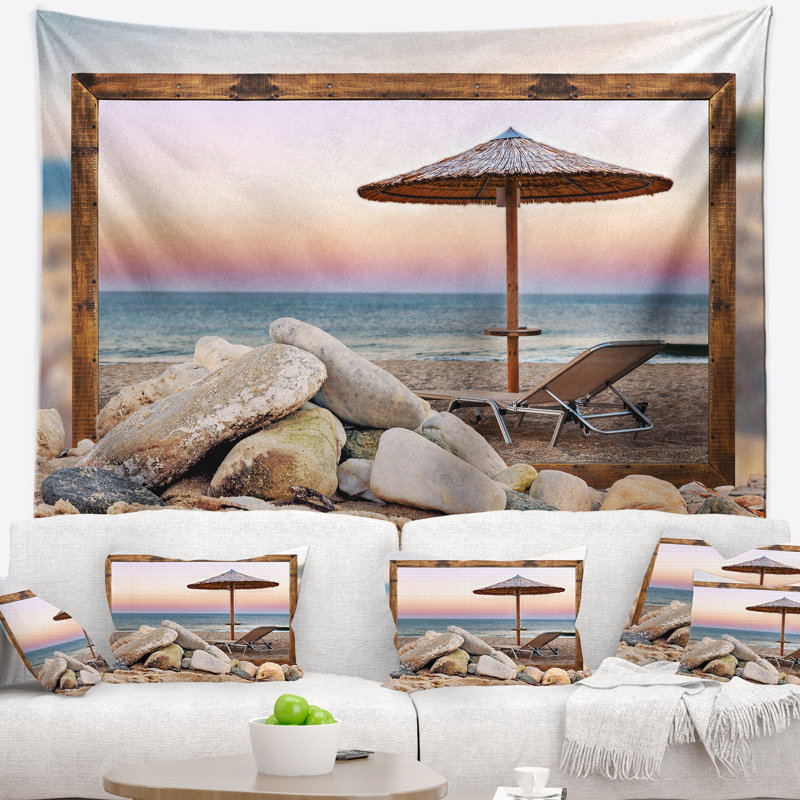 Tapisserie de sièges de plage à effet de mer encadré mer, H 32 po x l 39 po