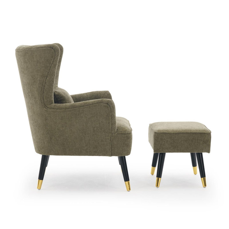 Ivanka 77Cm Wide Armchair and Ottoman, Chenille, Sage Green