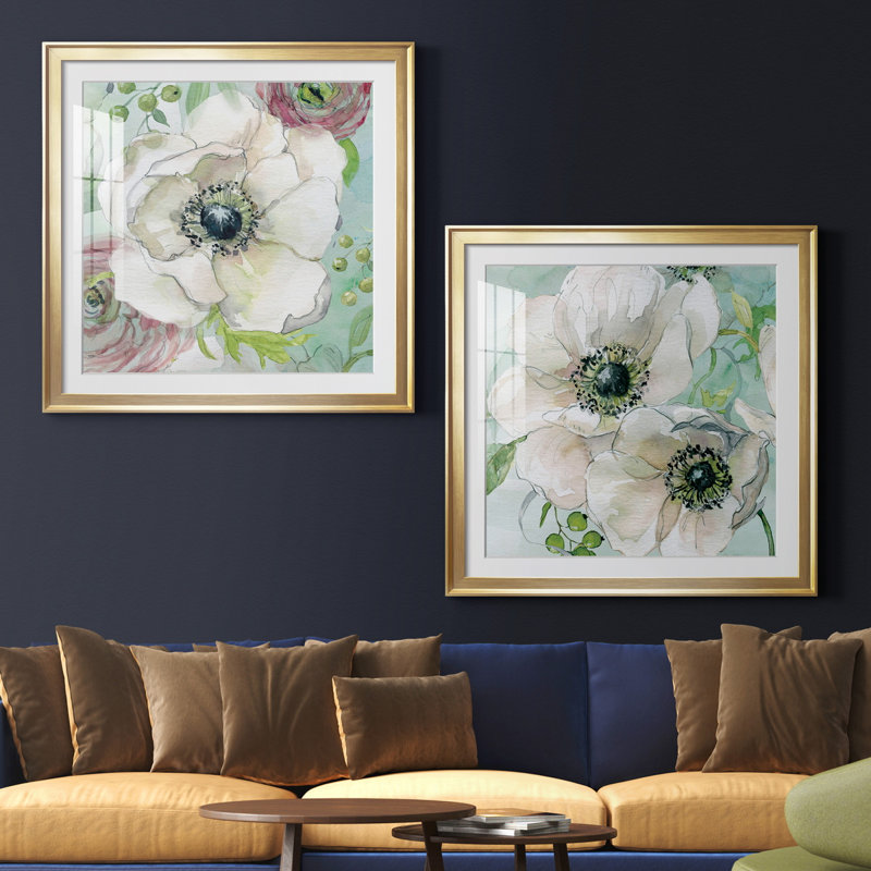 " Asbury Garden Bloom I " 2 - Pieces, White, Gold Framed Paper, 26.5" H x 26.5" W x 1" D