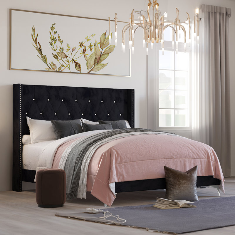 Maxo Upholstered Panel Bed, Full / Double, Black
