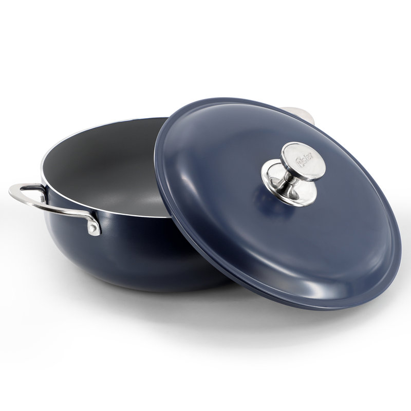Caldero antiadhésif en aluminium bleu foncé avec couvercle Oster Cartagena, 12"