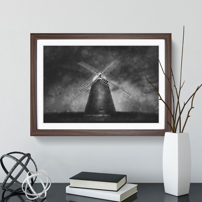 Halnaker Windmill in Chichester - Picture Frame Painting Print, Walnut Framed, 24cm H x 33cm W x 2cm D